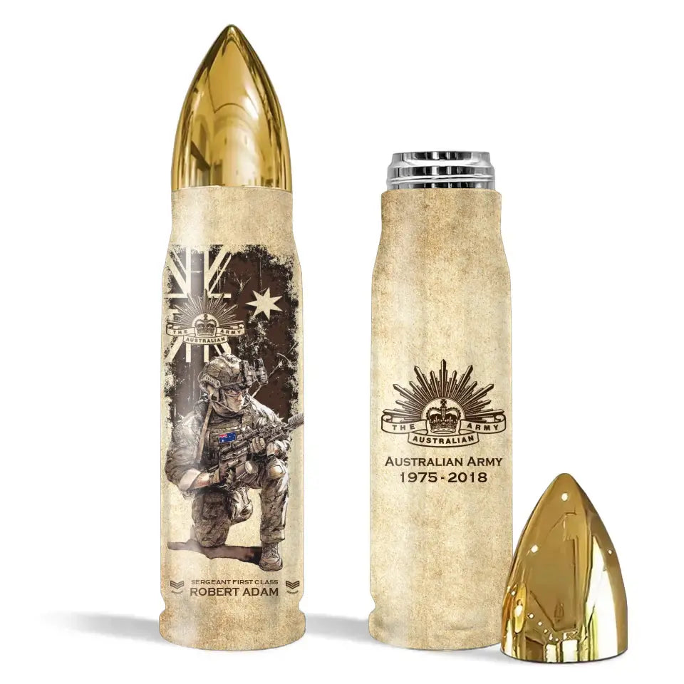 Personalized Australian Veteran Custom Rank & Name Bullet Tumbler Printed AHVA241456