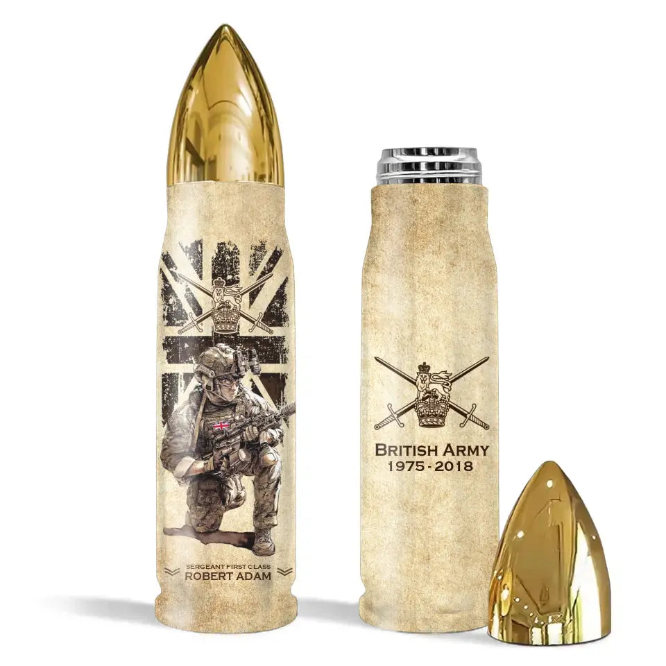 Personalized UK Veteran Custom Rank & Name Bullet Tumbler Printed AHVA241456