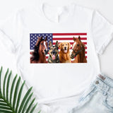 Personalized Upload Your Photo Horse & Dog US Flag Independence Day 4th July Gift T-shirt Printed HN241600