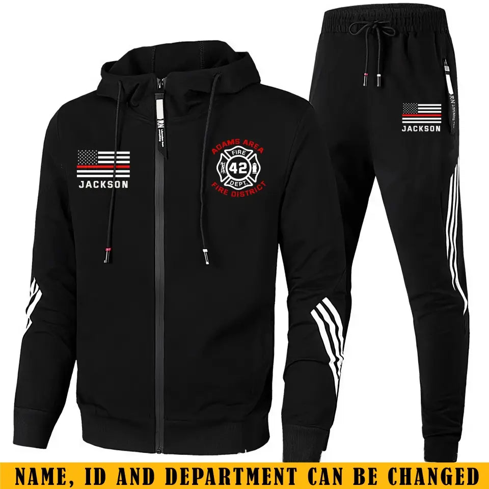 Personalized US Firefighter Logo Custom Name, Department & ID 2D Set Tracksuit Hooded Sweatshirt & Pants Printed KVH241623