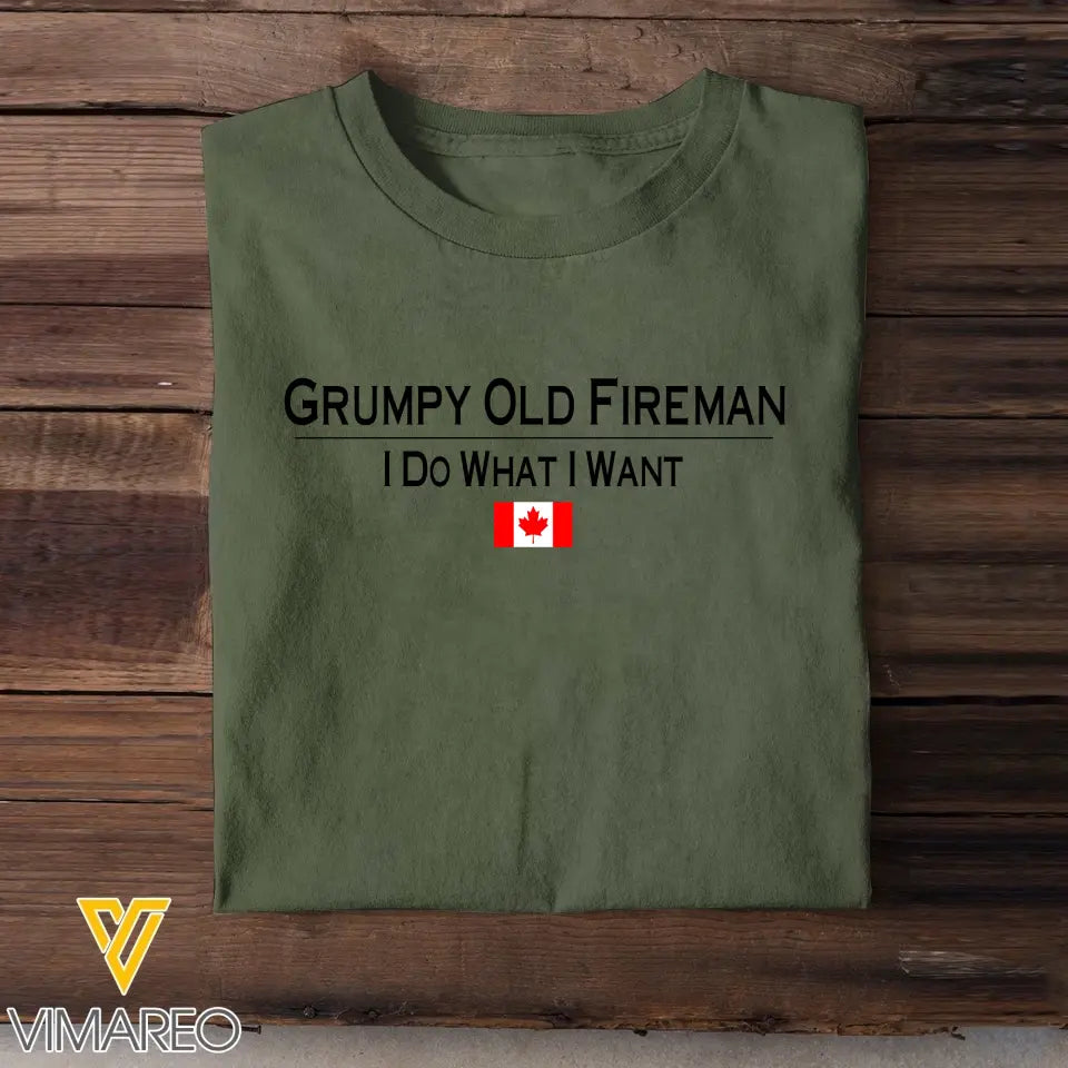 Personalized Grumpy Old Fireman I Do What I Want Canadian Firefighter Logo T-shirt Printed QTKH241656