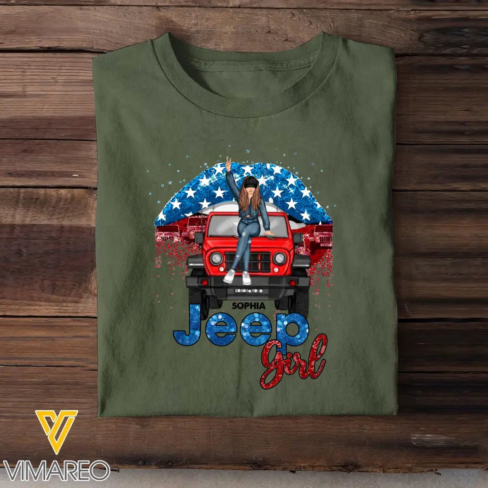 Personalized Jeep Girl Jeep Lips US Flag Independence Day 4th July Gift T-shirt Printed VQ241705