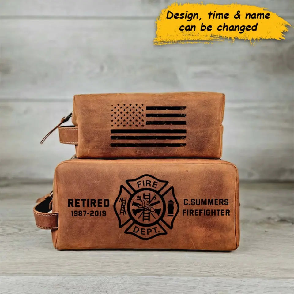 Personalized US Firefighter Custom Service Time & Department Retro Toiletry Bag Printed QTHN241710