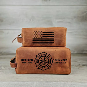 Personalized US Firefighter Custom Service Time & Department Retro Toiletry Bag Printed QTHN241710