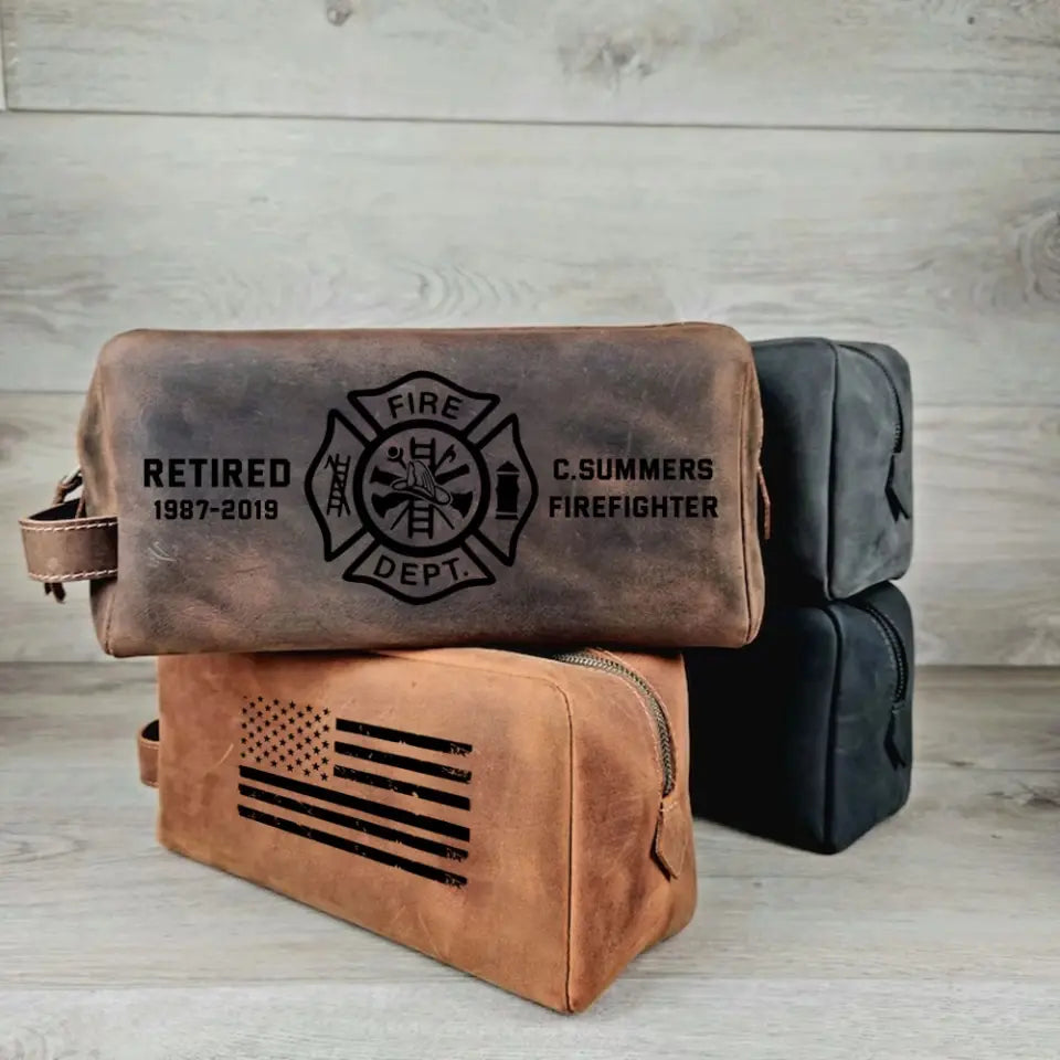 Personalized US Firefighter Custom Service Time & Department Retro Toiletry Bag Printed QTHN241710