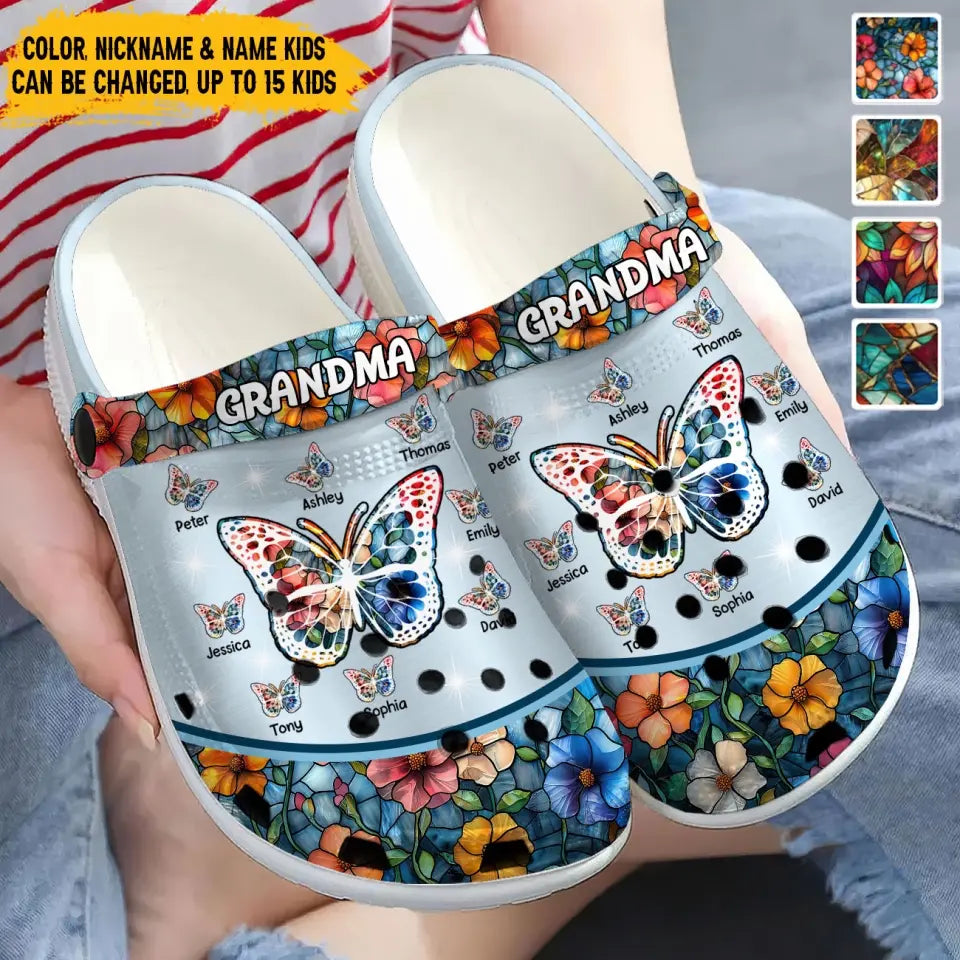 Personalized Grandma Butterflies With Kid Names Clogs Slipper ShoesPrinted LVA241732