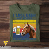 Personalized Upload Your Horse Photo I Like Beer And Horses And Maybe 3 People T-shirt Printed HN241727