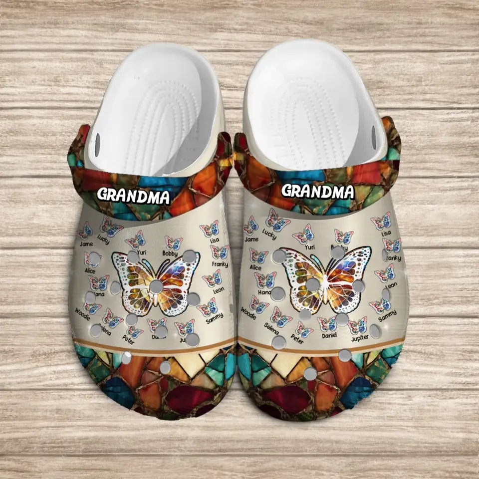 Personalized Grandma Butterflies With Kid Names Clogs Slipper ShoesPrinted LVA241732