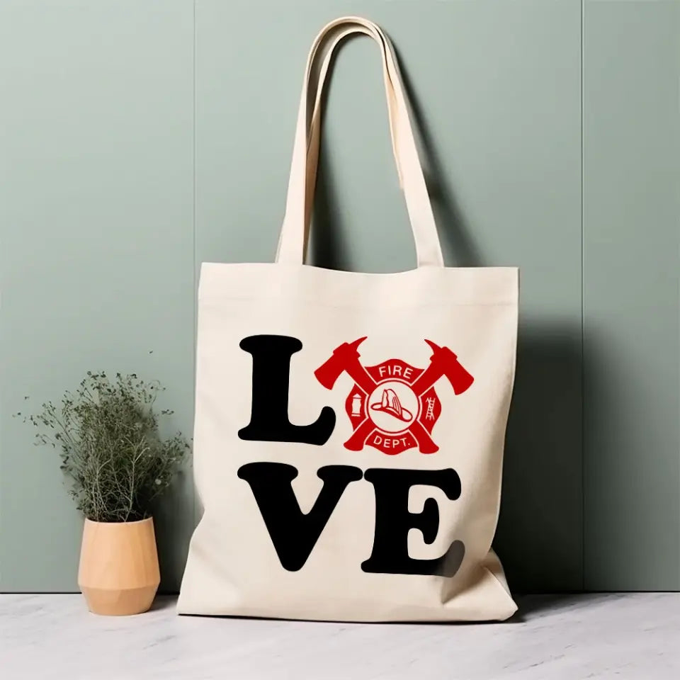 Personalized Love Firefighter Wife Fire ID Number Canvas Tote Bag Printed QTHN241744