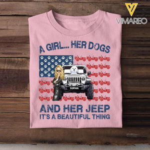 Personalized A Girl Her Dogs And Her Jeep It's A Beautiful Thing T-shirt Printed VQ241739