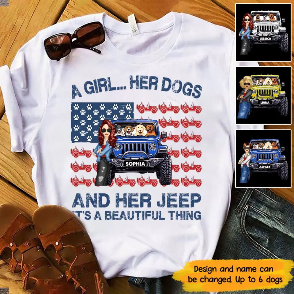 Personalized A Girl Her Dogs And Her Jeep It's A Beautiful Thing T-shirt Printed VQ241739