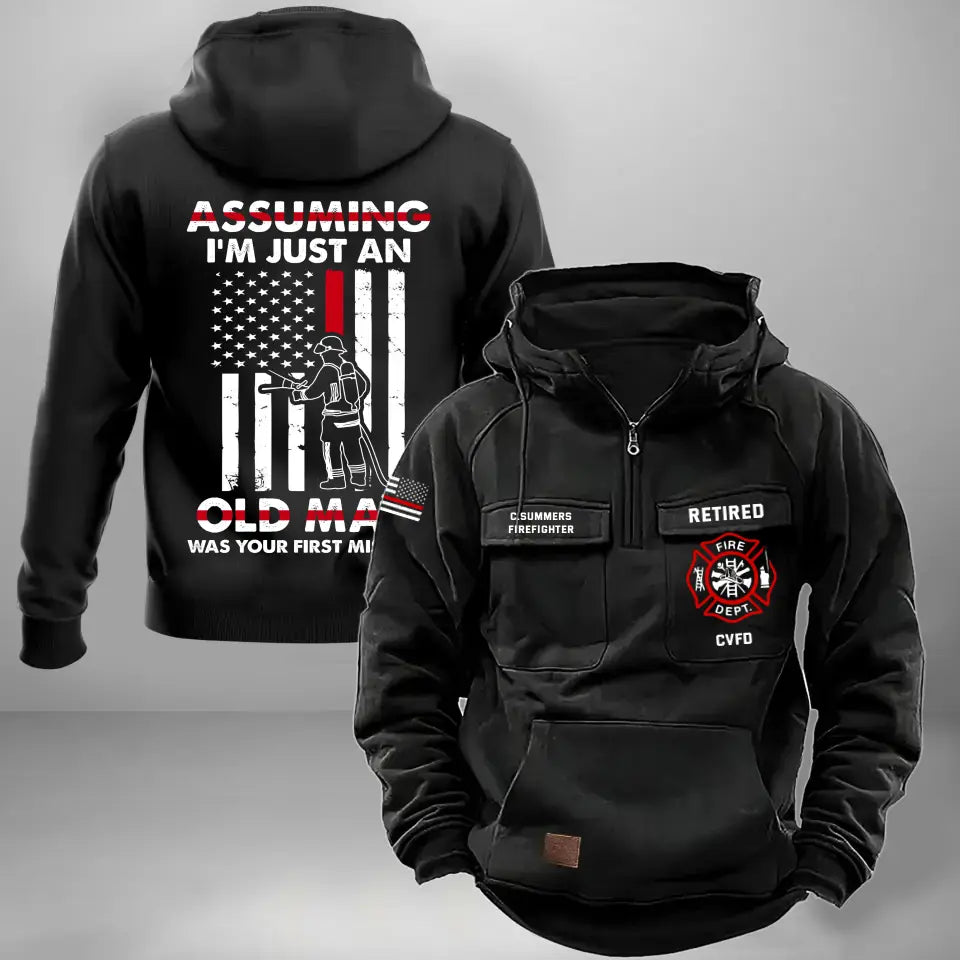 Personalized Assuming I'm Just An Old Man Was Your First Mistake Retired US Firefighter American Retro Hooded Sweatshirt Printed AHHN241741