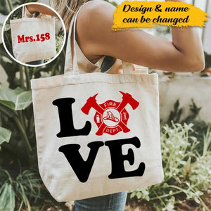 Personalized Love Firefighter Wife Fire ID Number Canvas Tote Bag Printed QTHN241744