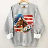 Personalized Upload Your Horse Photo Horse Flowers US Flag Horse Lovers Gift Sweatshirt Printed HN241738