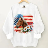 Personalized Upload Your Horse Photo Horse Flowers US Flag Horse Lovers Gift Sweatshirt Printed HN241738