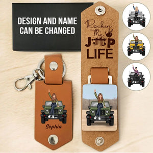 Personalized Jeep Girl Rockin' The Jeep Life Leather Keychain Printed HN241754