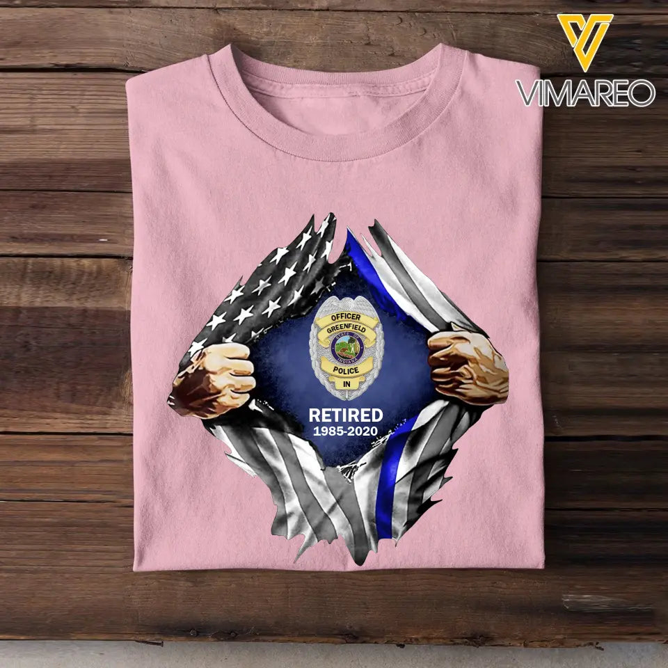 Personalized Retired US Police Badge & Service Time T-shirt Printed LVA241753