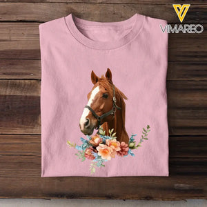 Personalized Upload Your Horse Photo Horse Flowers Horse Lovers Gift T-shirt Printed HN241764