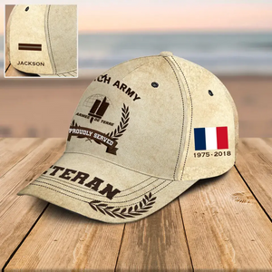 Personalized French Army Veteran Proudly Served Custom Name, Rank & Service Time Cap 3D Printed AHVQ241765