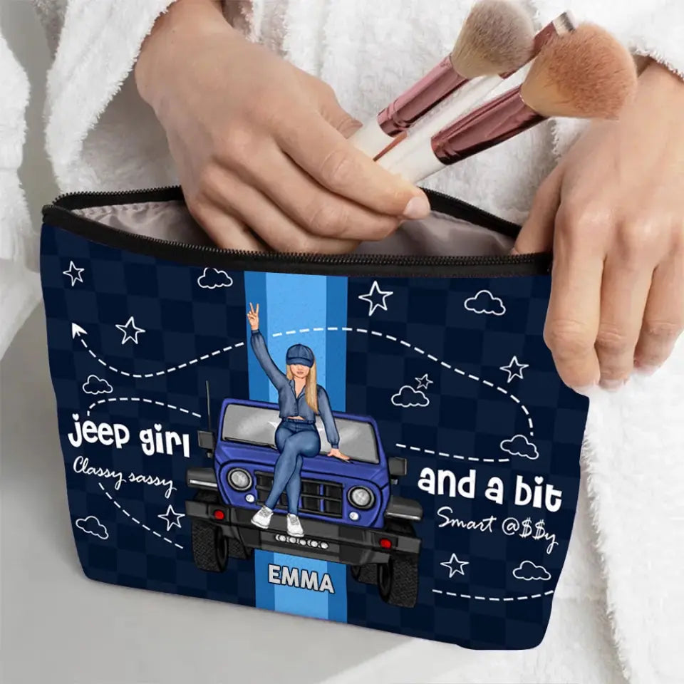 Personalized Jeep Girl Classy Sassy And A Bit Smart Assy Make Up Cosmetic Bag Printed HN241794