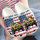 Personalized Jeep Girl & Dogs Jeep US Flag Clogs Slipper Shoes Printed LVA241802