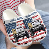 Personalized Jeep Girl & Dogs Jeep US Flag Clogs Slipper Shoes Printed LVA241802