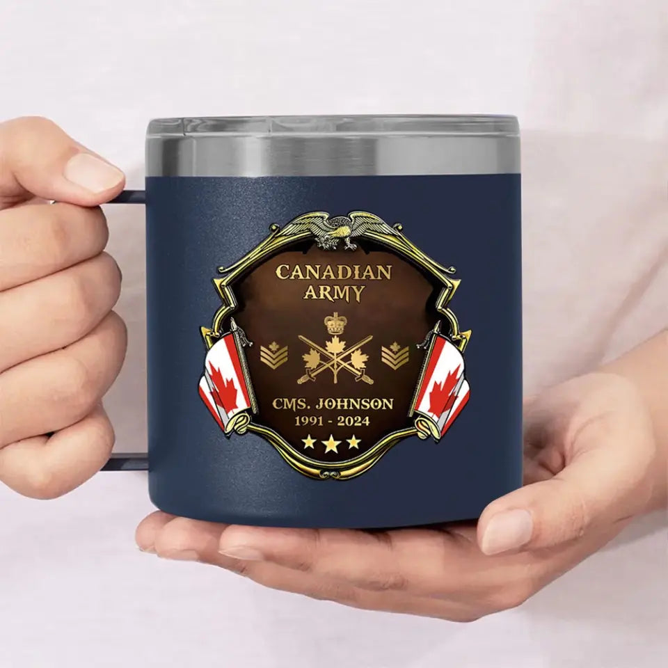 Personalized Canadian Army Veteran Rank Gold & Service Time Coffee Cup 2D Printed AHHN241815