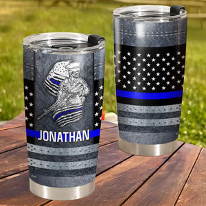 Personalized US Police Skull Thin Blue Line Custom Name Tumbler Printed QTVA241831