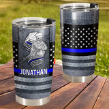 Personalized US Police Skull Thin Blue Line Custom Name Tumbler Printed QTVA241831