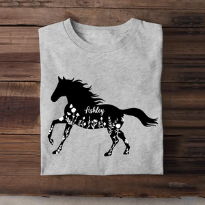 Personalized Flowers Horse Black Horse Lovers Gift T-shirt Printed HN241841