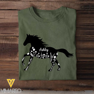 Personalized Flowers Horse Black Horse Lovers Gift T-shirt Printed HN241841