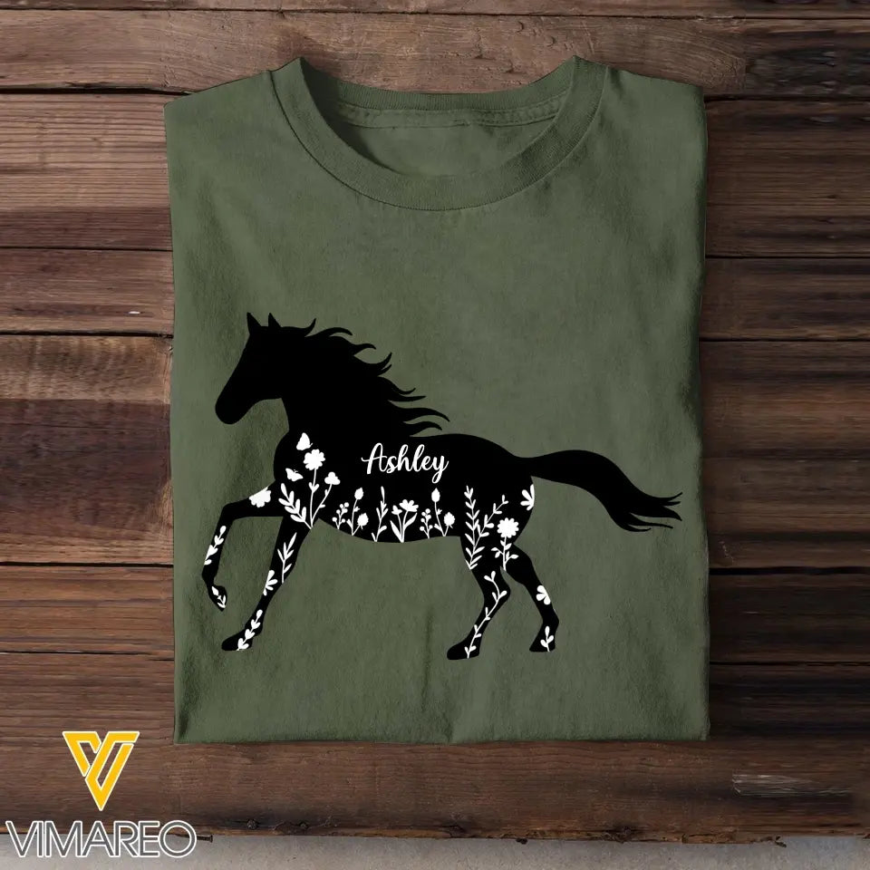 Personalized Flowers Horse Black Horse Lovers Gift T-shirt Printed HN241841