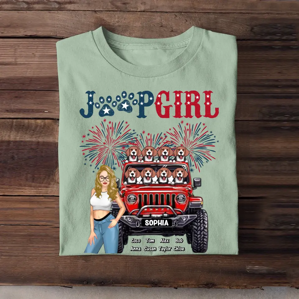 Personalized United States Jeep Girl & Dogs Independence Day 4th Gift T-shirt Printed HN241853