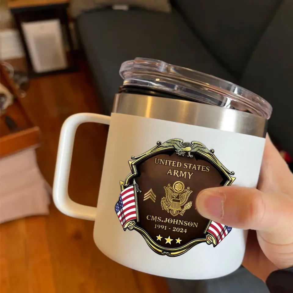 Personalized US Veteran Rank Gold & Service Time Coffee Cup 2D Printed AHHN241864