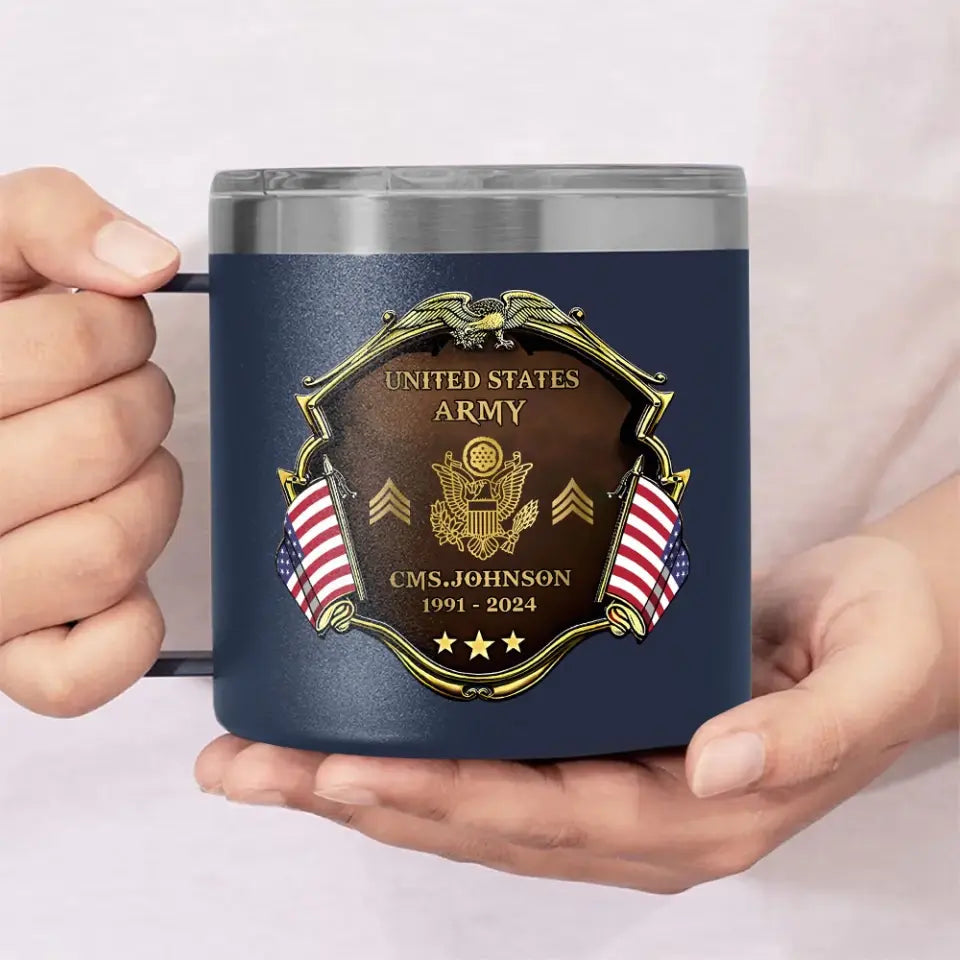 Personalized US Veteran Rank Gold & Service Time Coffee Cup 2D Printed AHHN241864