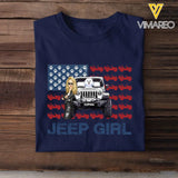 Personalized Jeep Girl & Dog US Flag Independence Day 4th July Gift T-shirt Printed VQ241657