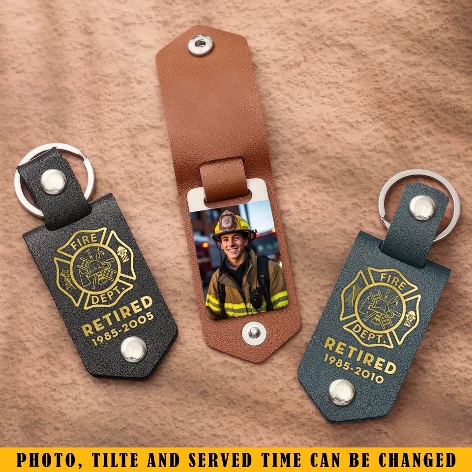 Personalized Upload Your Photo Retired Firefighter Leather Keychain Printed QTKH241901