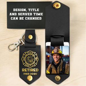 Personalized Upload Your Photo Retired Firefighter Leather Keychain Printed QTKH241901