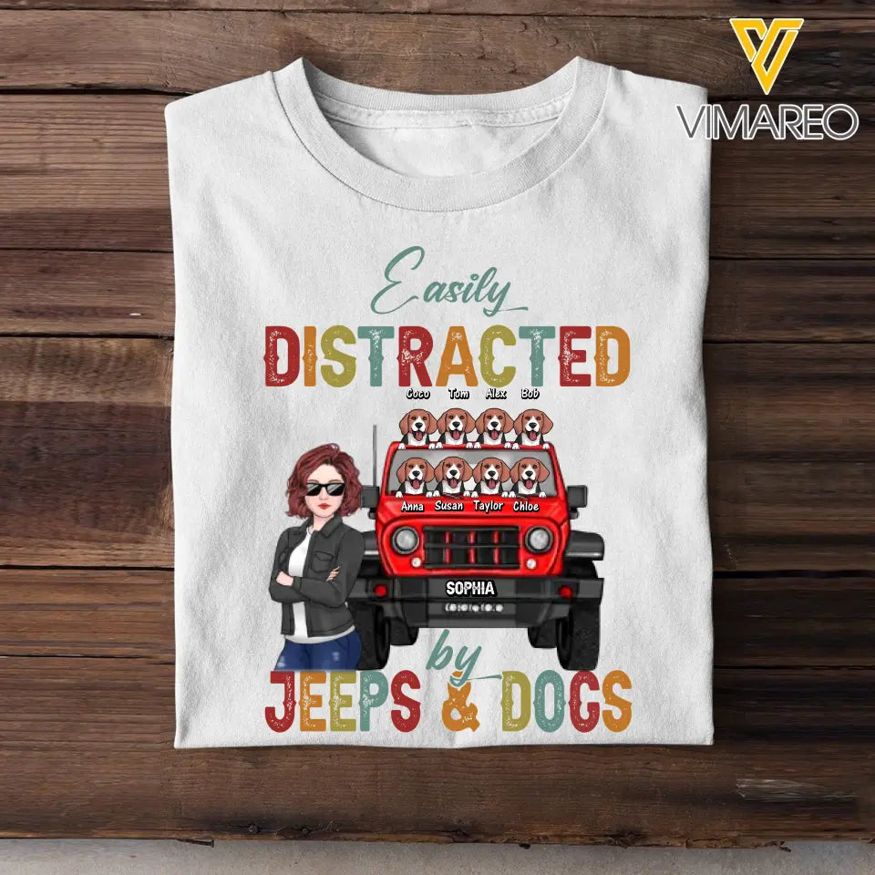 Personalized Easily Distracted Jeeps & Dogs Jeep Girl T-shirt Printed HN241905