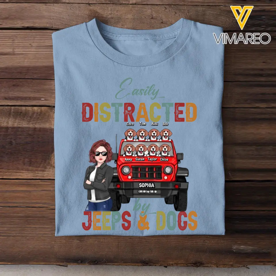 Personalized Easily Distracted Jeeps & Dogs Jeep Girl T-shirt Printed HN241905