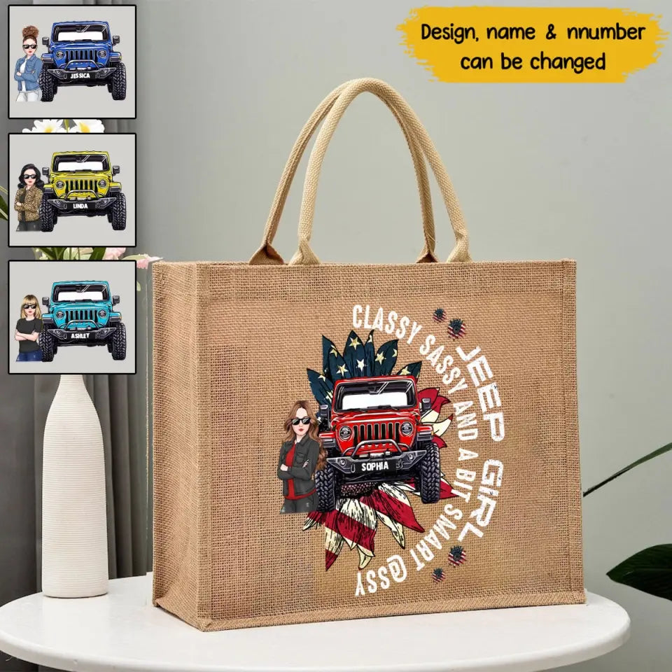 Personalized Jeep Girl Classy Sassy And A Bit Smart Assy Jute Tote Bag Printed VQ241919