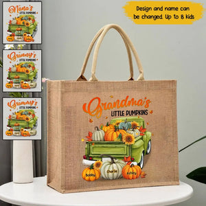 Personalized Grandma's Little Pumpkins & Kid Names Jute Tote Bag Printed VQ241923