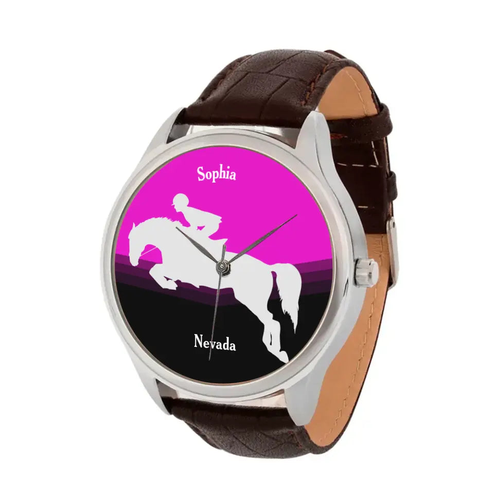 Personalized Horse Riding Horse Girl Custom Name Horse Lovers Gift Watch Leather Band Printed KVH241928