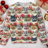 Cat Flowers Cat Lovers Gift Sweater 3D Printed HN231299