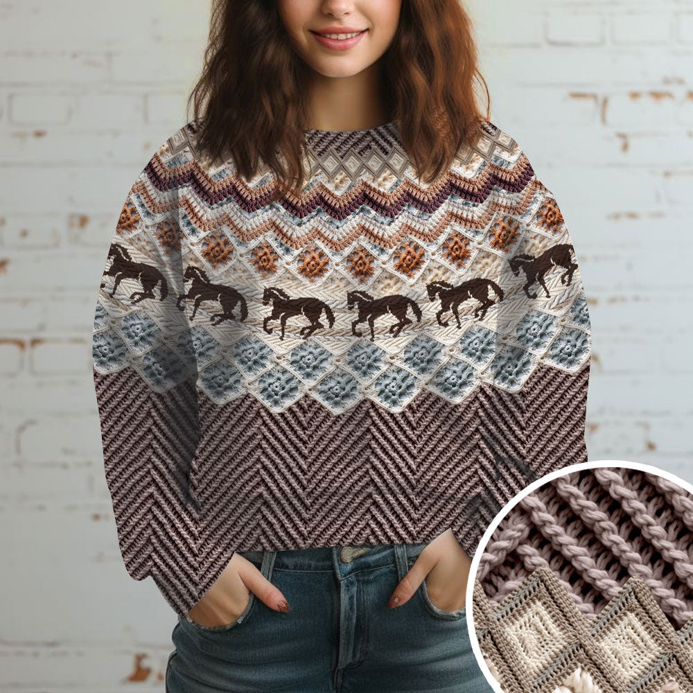 Horses Knitting Brocade Wool Horse Lovers Gift Sweater 3D Printed LVA231313