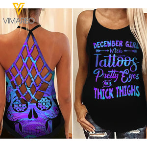 December Girl Criss-Cross Open Back Camisole Tank Top Legging SKTDSG