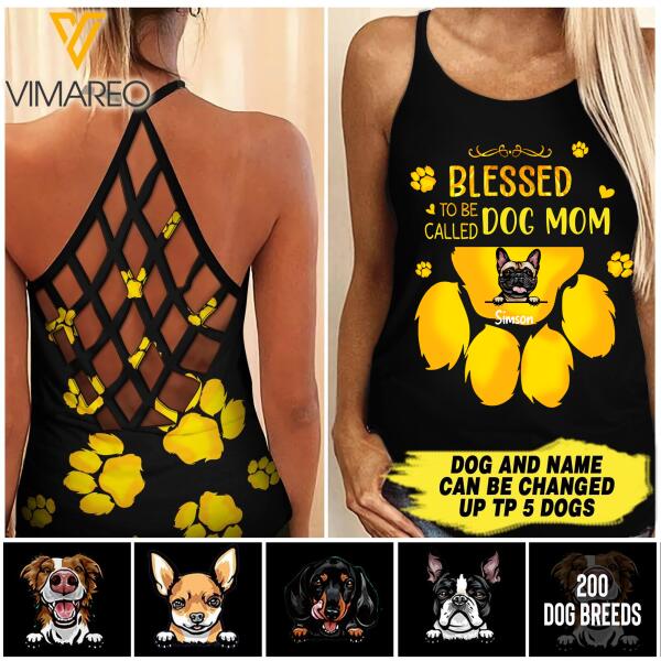 DOG MOM PERSONALIZED CRISS-CROSS OPEN BACK CAMISOLE TANK TOP