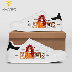 Personalized Girl With Dog Breed Lowtop Shoes Printed DMDT1503