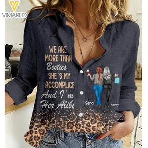 Personalized We Are More Than Besties Women Linen Shirt QTVQ2403