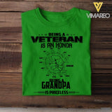 PERSONALIZED BEING A VETERAN IS AN HONOR BEING A GRANDPA IS PRICELESS TSHIRT QTVQ1404